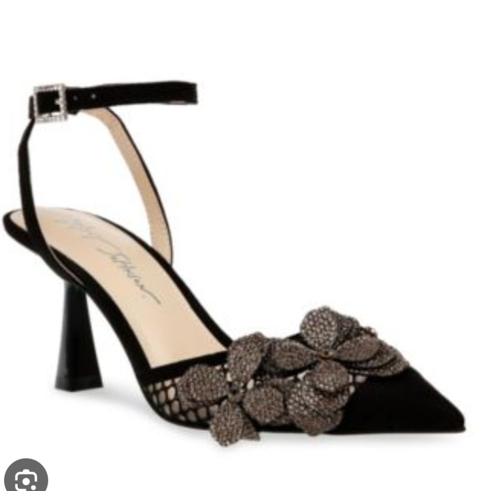 Betsey Johnson Sofya Black Rhinestone Flower Evening Pumps Heels SB-ELMA 9.5